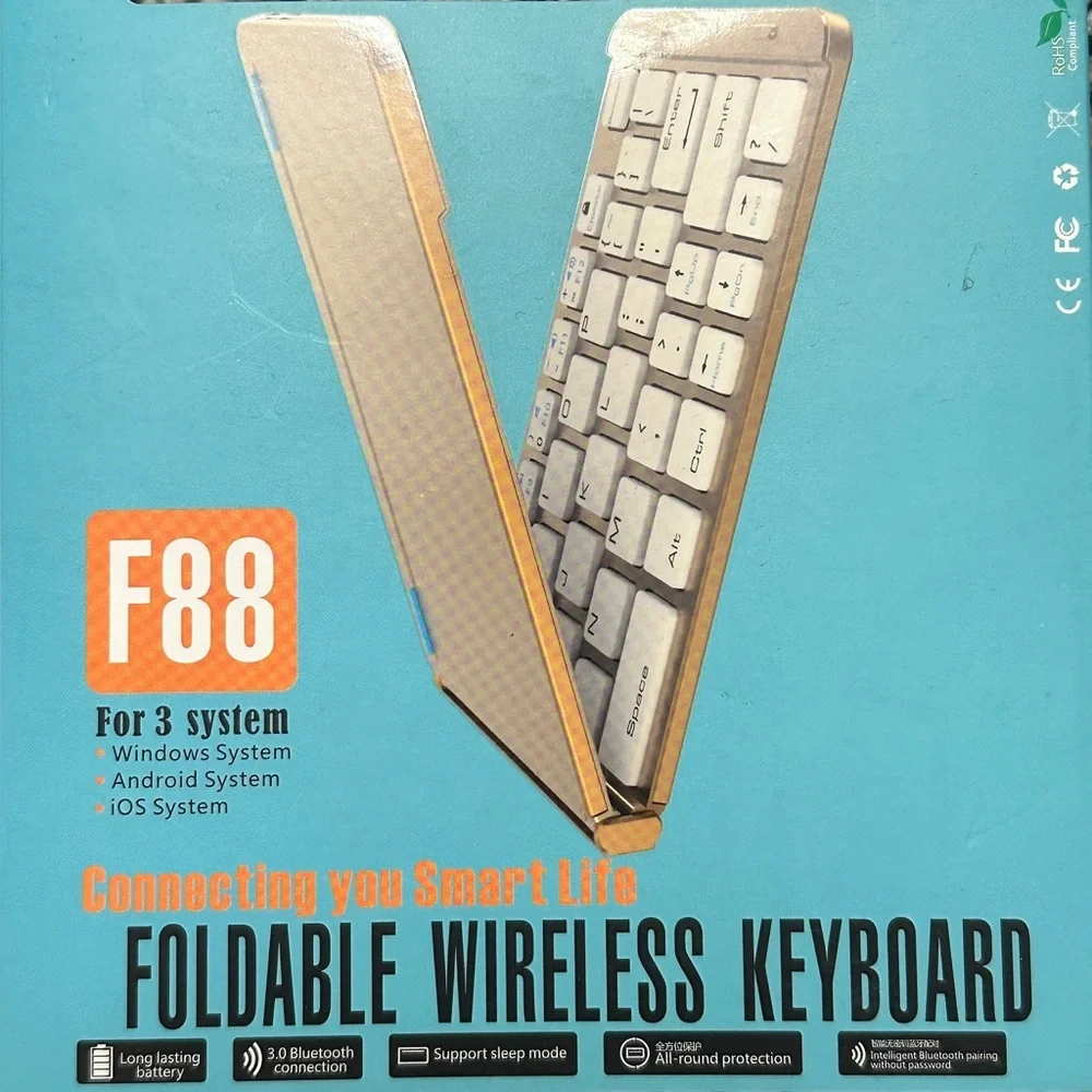 F88 Foldable Wireless Bluetooth Keyboard Gold iOS Android Windows - Picture 10 of 11